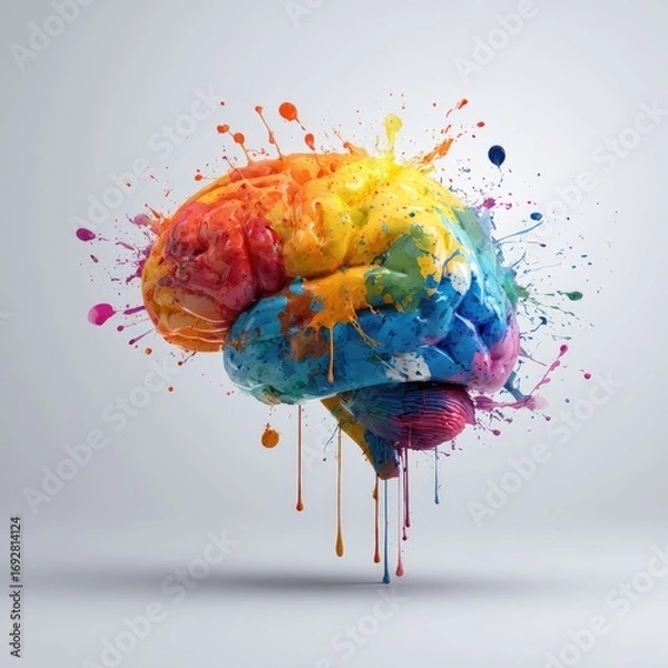 Fototapeta Creative brain with colorful splashes symbolizing imagination