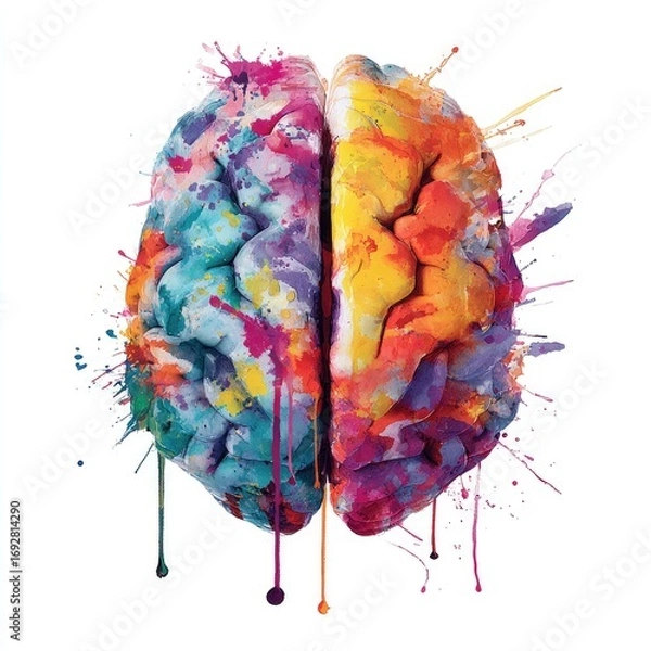 Fototapeta Creative brain with colorful splashes symbolizing imagination