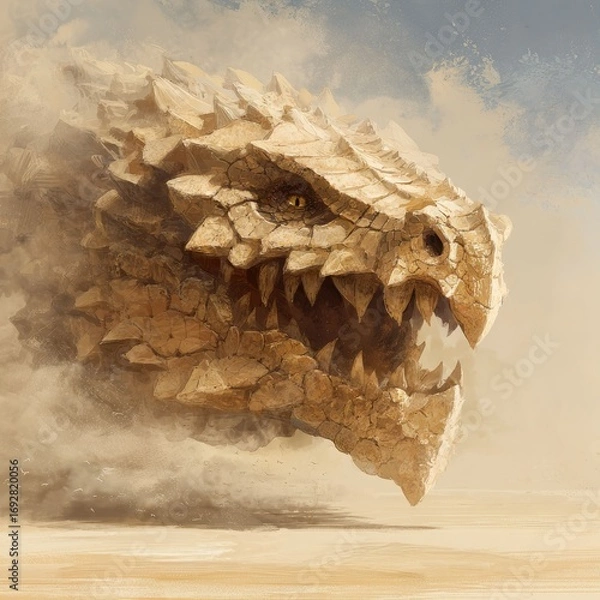 Fototapeta Desert-dwelling sand monster with shifting scales and fangs