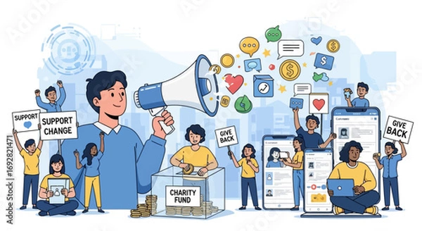 Obraz Modern Communication and Peaceful Activism Vector Illustration