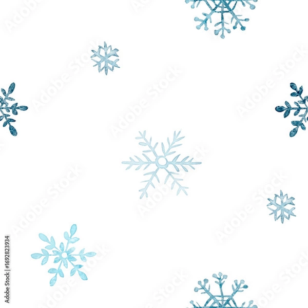 Fototapeta Seamless Snowflake Pattern – Winter Watercolor Background