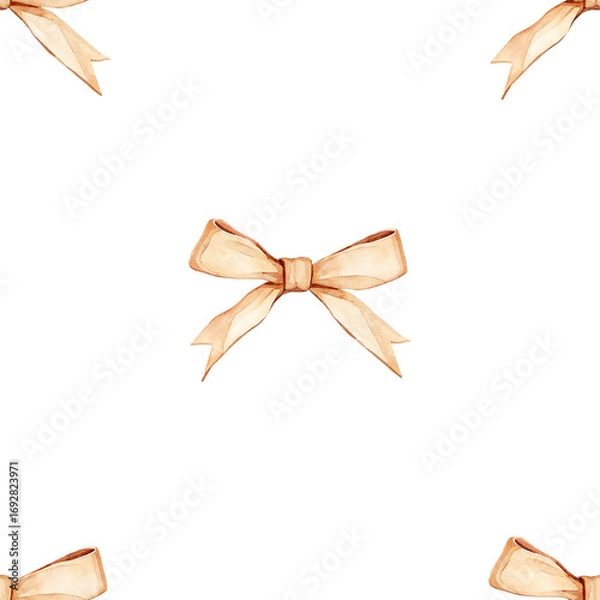 Fototapeta Elegant Seamless Pattern with Decorative Golden Bows for Wedding, Gift Wrap and Textile Design