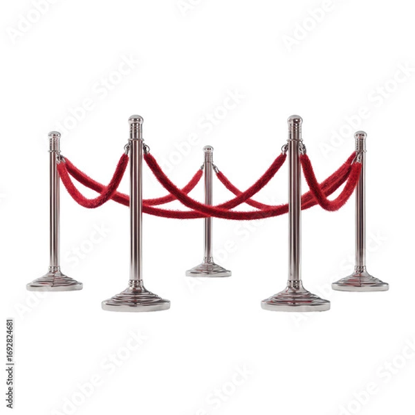 Fototapeta Elegant red rope barriers set up for a prestigious event in a spacious venue during the evening to direct guest flow