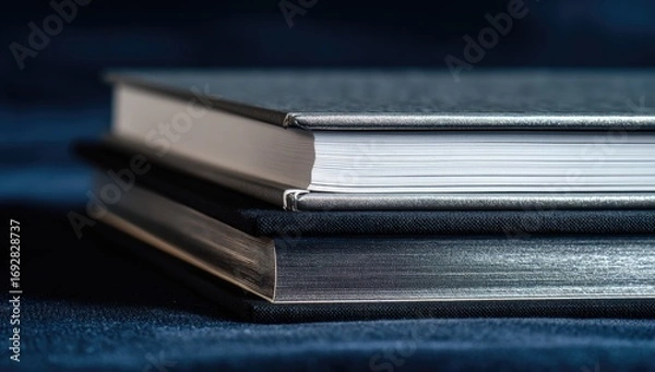 Fototapeta Close-up of stacked gray hardback books