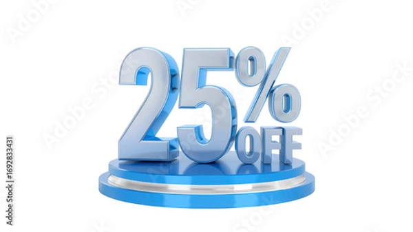 Obraz 25% Off Sale Discount Promotion - 3D Rendered Blue Metallic Text on Platform