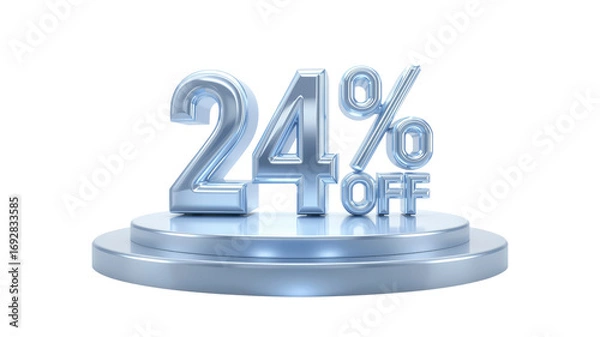 Obraz 24% Off Sale Discount Promotion - 3D Rendered Metallic Blue Numbers on Pedestal