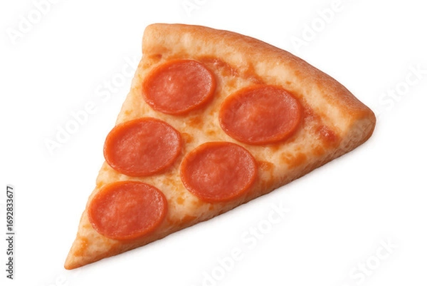 Fototapeta Pepperoni pizza slice featuring golden-brown cheese, gooey texture, transparent background highlighting culinary detail for marketing designs