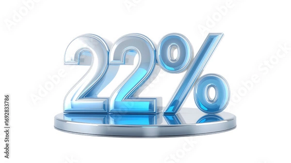 Obraz 3D Render of Shiny Blue and Silver 22 Percent Sign on a Pedestal