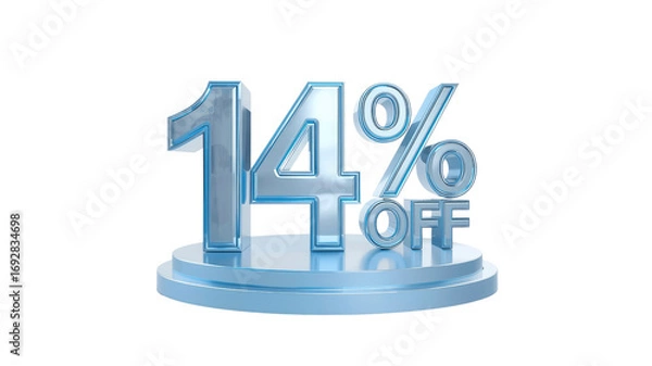 Obraz 14% Off Sale Discount Promotion - 3D Rendered Blue Metallic Text on Platform