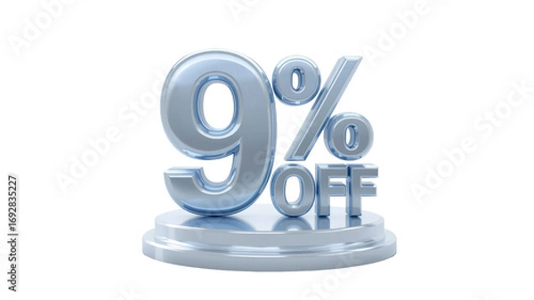 Obraz 9% Off Sale Promotion 3D Render of Shiny Silver Discount Sign