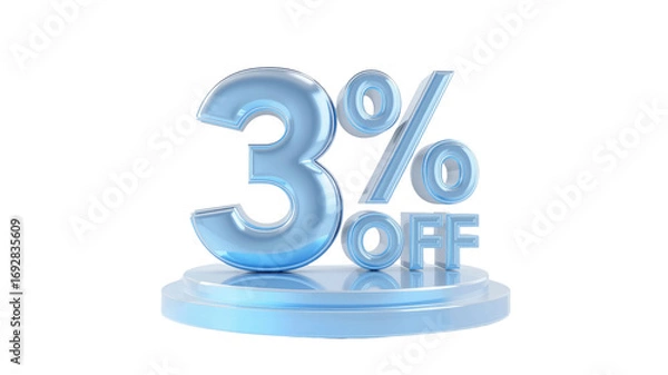 Obraz 3% Off Sale Glossy Blue 3D Render Discount Promotion