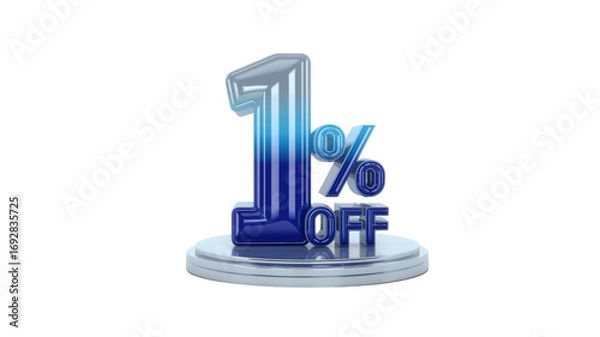 Obraz 1% Off Sale Glossy Blue 3D Render of Discount Offer