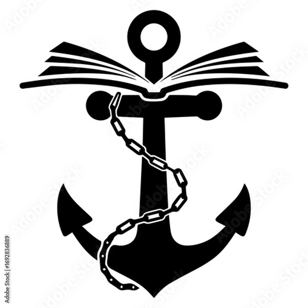 Obraz Anchor with Open Book and Chain: Symbol of Knowledge and Stability