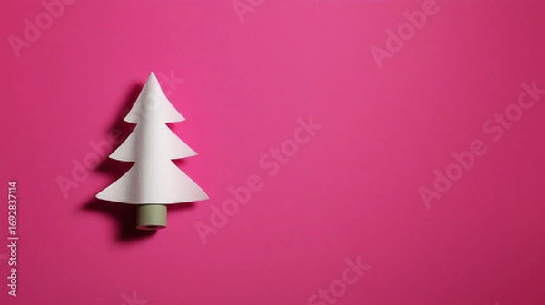 Fototapeta An eco-friendly, minimalist Christmas greeting card concept featuring a tree made of colorful toilet paper, set against a vibrant red background, evoking a festive yet elegant holiday vibe.