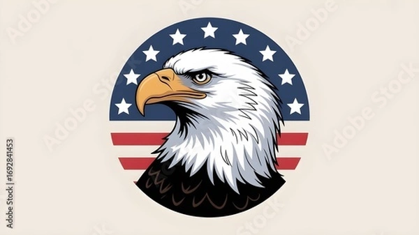 Fototapeta American Bald Eagle Profile Against USA Flag Design