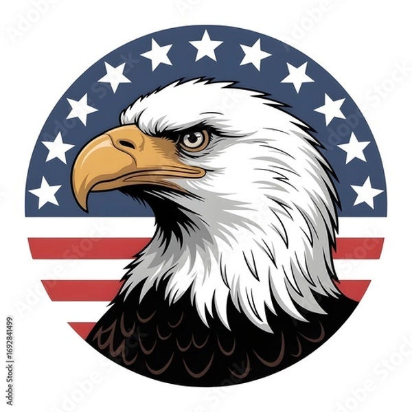 Fototapeta American Bald Eagle Profile Against USA Flag Design
