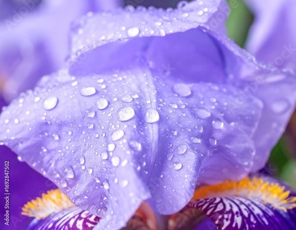 Fototapeta Close-up of a vibrant purple iris with water droplets (1)