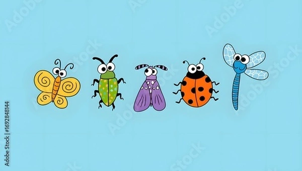 Fototapeta Colorful Watercolor Strange Bugs – Bright Hand-Painted Insects with Unique Patterns and Designs