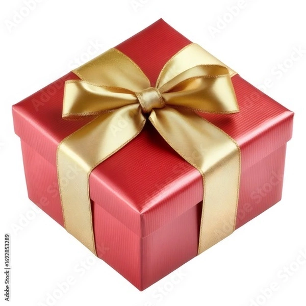 Fototapeta 赤いギフトボックスと金色のリボンが白い背景に置かれている
