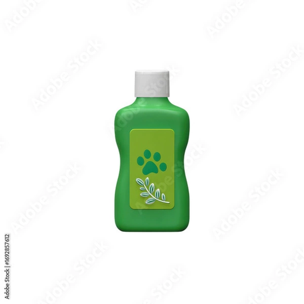 Fototapeta Green pet shampoo bottle with a white cap. Transparent background.