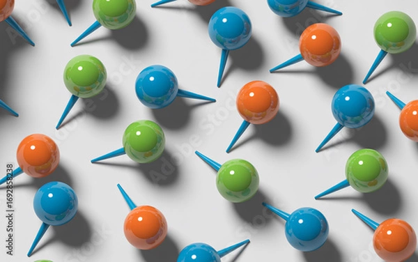Fototapeta Abstract Colorful Pattern of Shiny Spherical Markers with Pointed Bases on White Background