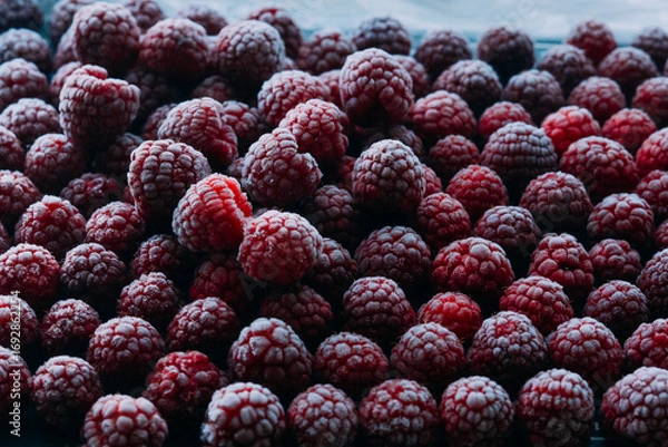 Fototapeta frozen raspberries ice background