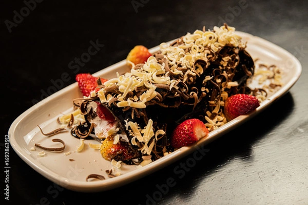 Obraz chocolate cake with berries, DOCE DE MORANGO