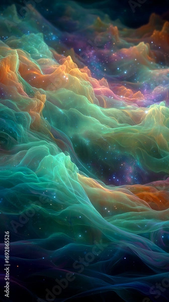 Fototapeta Colorful Cosmic Nebula with Glowing Energy Waves and Vibrant Galactic Dust in Space