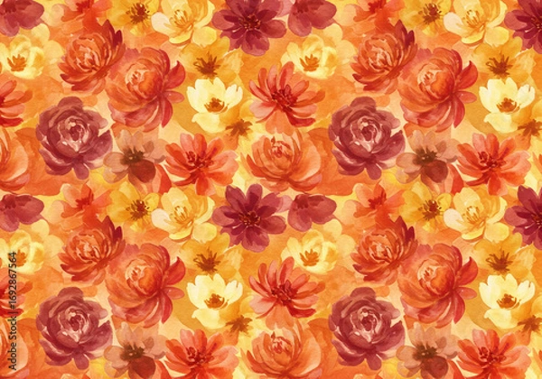 Fototapeta Elegant floral pattern in warm autumn colors adds a touch of seasonal charm to your creative designs