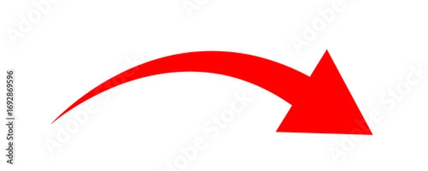 Fototapeta Red curved arrow pointing down isolated on transparent background