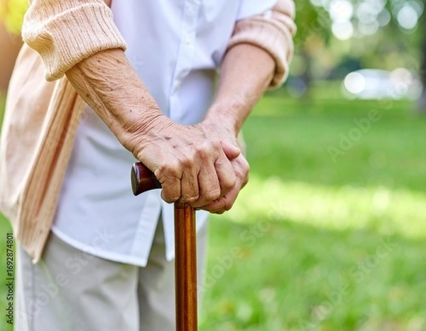 Fototapeta Closeup old hand with crutch