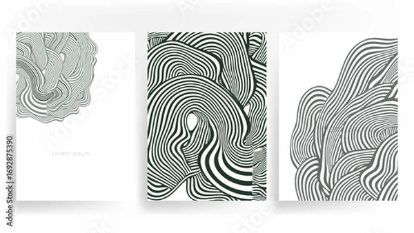 Fototapeta wavy stripes dynamic flow green cover vector set background 