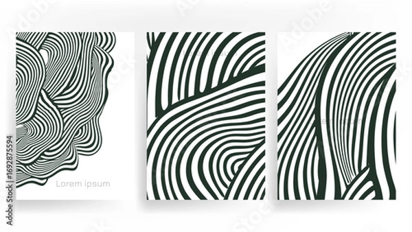 Obraz wavy stripes flow  dynamic green cover vector set background 