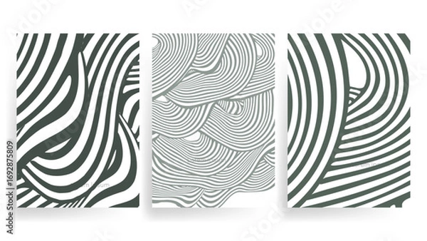 Fototapeta wavy stripes dynamic flow  cover green vector background set