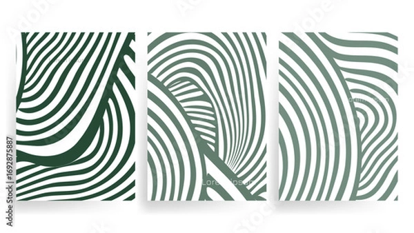 Obraz green wavy stripes dynamic flow cover vector background set
