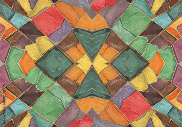 Fototapeta Vibrant kaleidoscope design featuring geometric shapes and rich colors, perfect for artistic backgrounds