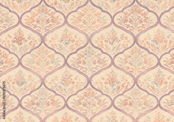 Fototapeta Elegant floral damask pattern in soft peach and mauve offers classic vintage charm for sophisticated designs