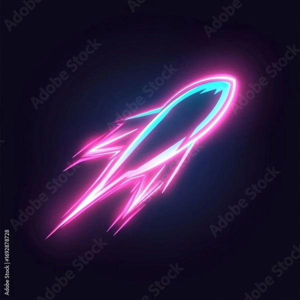Fototapeta A bold, dynamic icon representing speed, with a futuristic design, glowing neon effects, and a sense of motion, suitable for a monster shooter game, dark background, sharp edges, high contrast. 