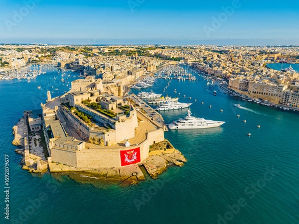 Obraz Drone view of famous old Senglea, Birgu cities. Maltese island
