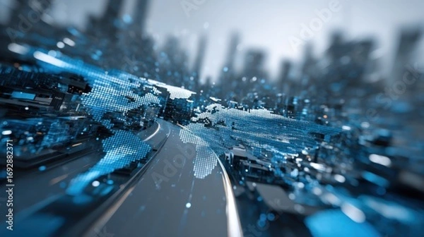 Fototapeta A realistic high-quality stock photo representing 'digital sustainability', styled with blues tones, evoking a sense of formal, designed to appeal to software and app developers. 