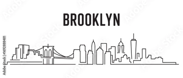 Fototapeta Brooklyn Line Art skyline horizontal banner. Brooklyn, NYC. Vector template for your design. with white background