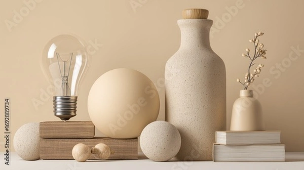 Fototapeta High-quality realistic stock photo of 'innovation' with color trend 'beige', evoking a 'calm' feeling, targeting 'Graphic designers'.