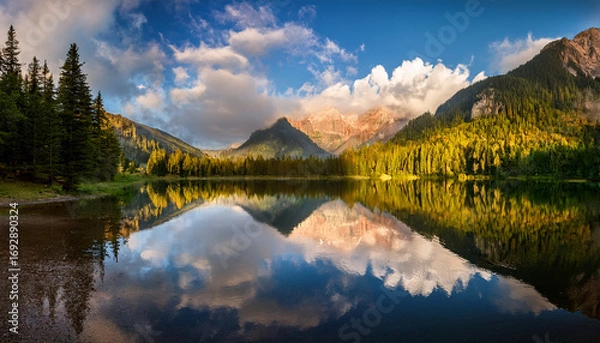 Fototapeta Serene Mountain Lake Reflecting Clouds