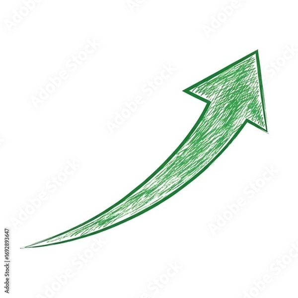 Obraz Hand drawn green arrow curving upward on white background curve growth isolated on a white transparent background png file download.
