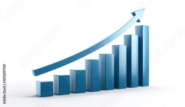 Fototapeta Blue bar graph showing upward trend