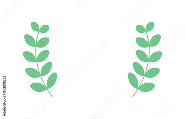 Fototapeta 一対の緑色の葉っぱのシンプルなフレーム - 植物の形の装飾･エンブレム･飾り罫のデザインパーツ素材