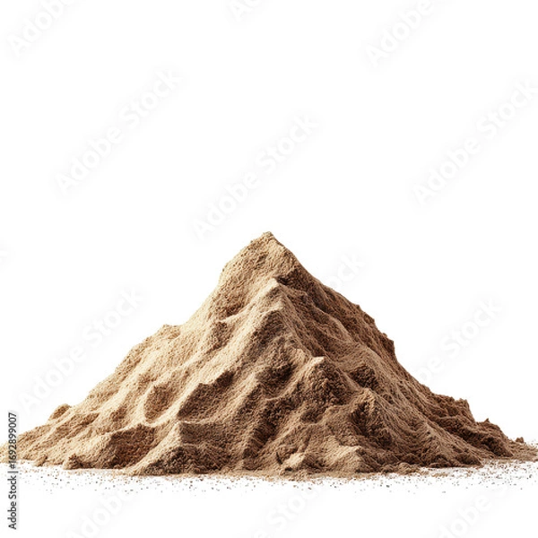 Fototapeta Brown powder mound sits on a white surface, highlighting texture and shape, ideal for various culinary uses or crafting