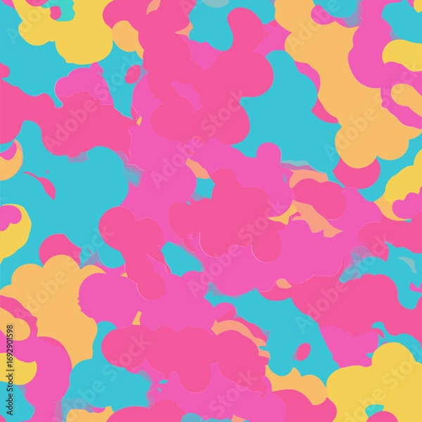 Obraz Abstract colorful pattern with pink, yellow, and teal blobby shapes. Vibrant design with no people or objects.