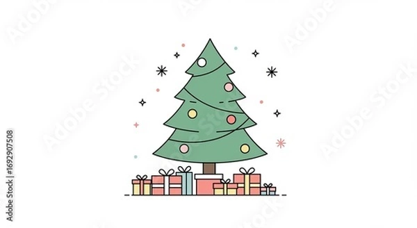 Fototapeta Minimalist vector Christmas tree with presents in pastel colors  
