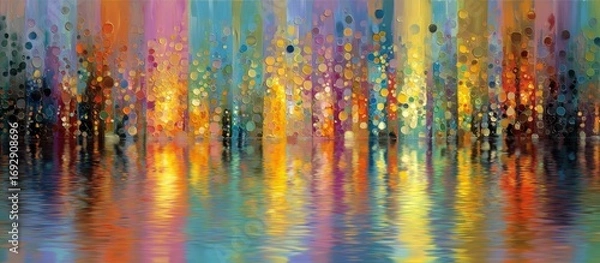 Obraz Abstract cityscape reflected in water, vibrant colors